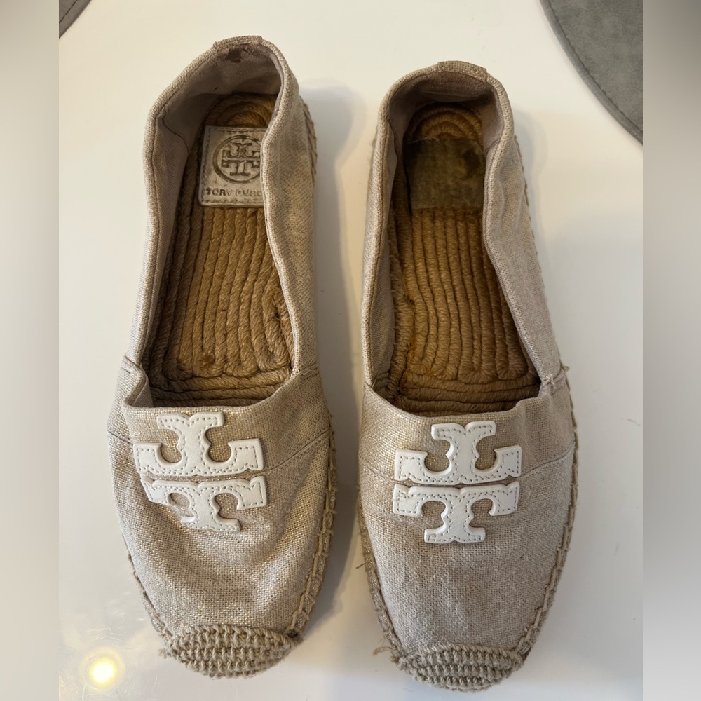 Tory Burch Tan Espadrilles with White Logo